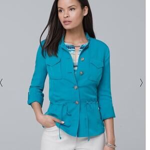 WHBM Petrol Blue Roll-Tab Sleeve Soft Utility Cargo Jacket Size 6